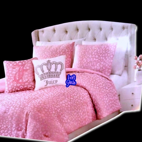 Juicy Couture Rosé Collection Jacquard Baby Pink Leopard Goth Crown 5 pc Bed Set - Picture 6 of 10